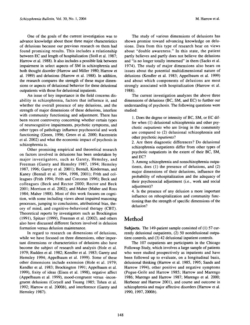 Schizophrenia Bulletin, Vol. 30, No. 1, 2004 M. Harrow et al.