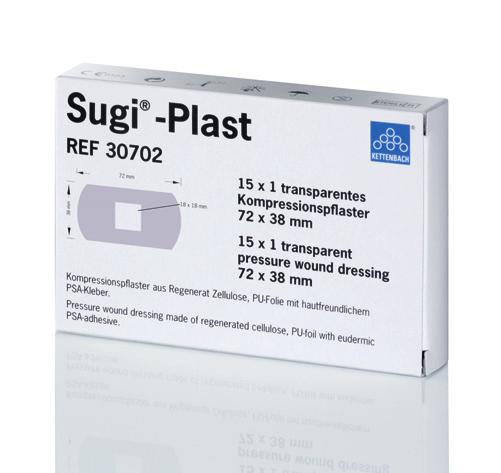 Wound Care Page 14 Sugi -Plast Sterile Disposable Transparent Pressure Wound Dressing The well chosen components make Sugi -Plast a unique and universal product.