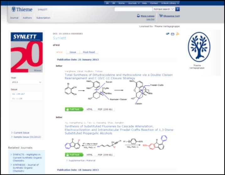Thieme E-Journals Perpetual access to E-journal content Sophisticated Search Capabilities