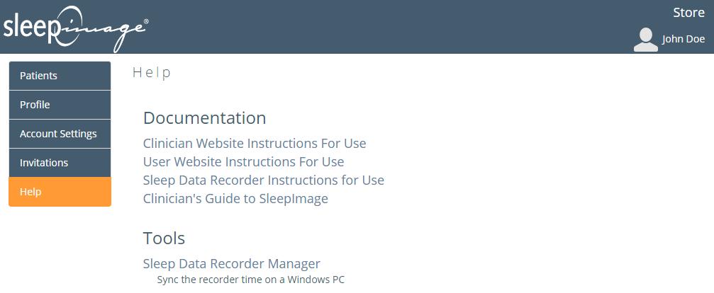 Help Instructions for Use documents are located in this Tab along with the Clinician s Guide to SleepImage.