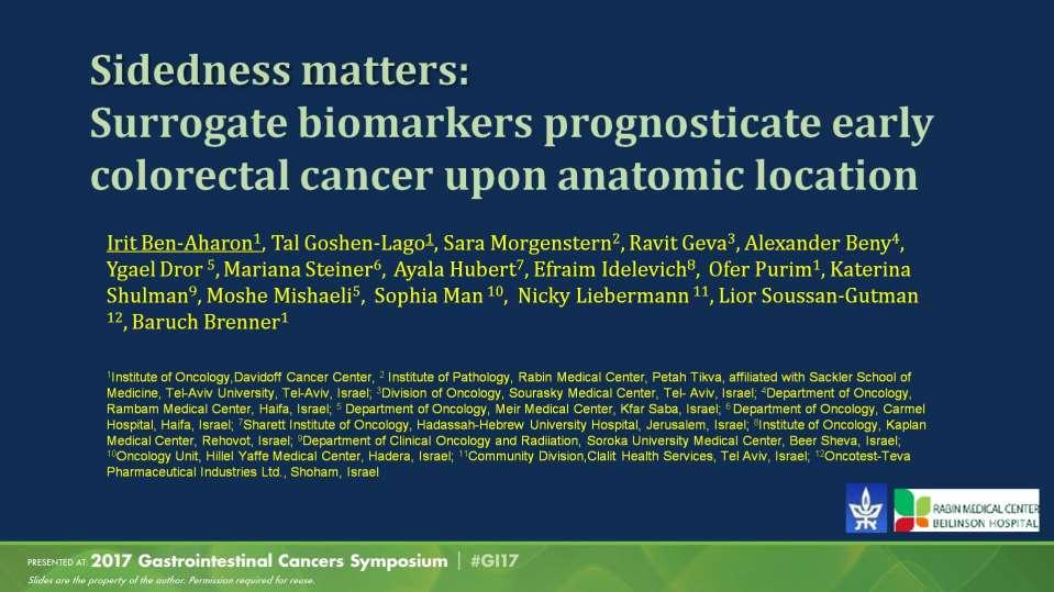 Sidedness matters: <br />Surrogate biomarkers prognosticate early colorectal cancer upon