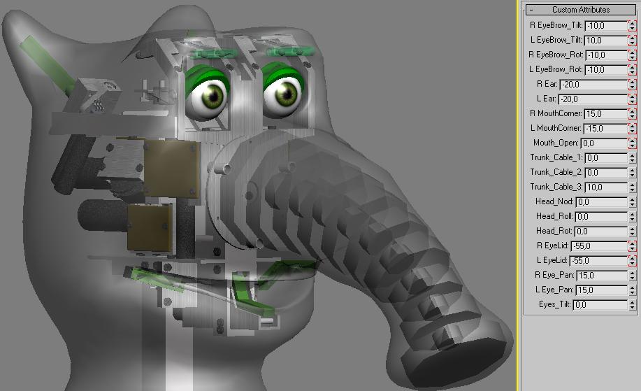 Figure 1a shows a 3D computer model of the imaginary robot animal, Probo. Its huggable and soft appearance, intriguing trunk, and interactive belly-screen are striking.
