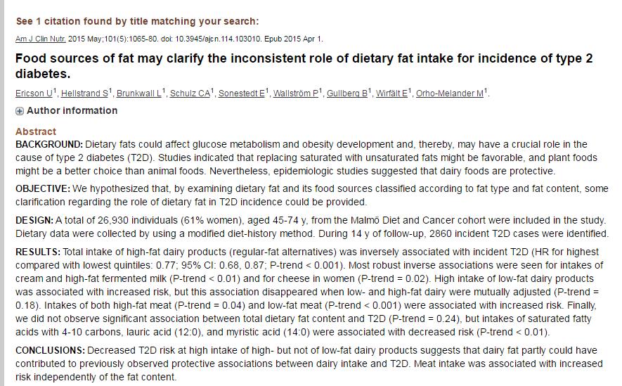 Those consuming in the highest quintile of high fat dairy had 28% lower risk of T2D compared to those in the