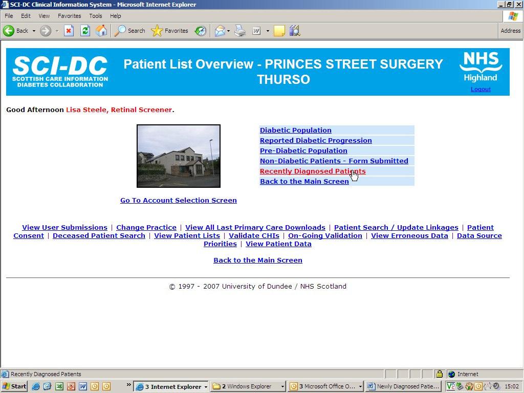 7. Select Recently Diagnosed Patients from the patient list overview screen per example below:- 8.