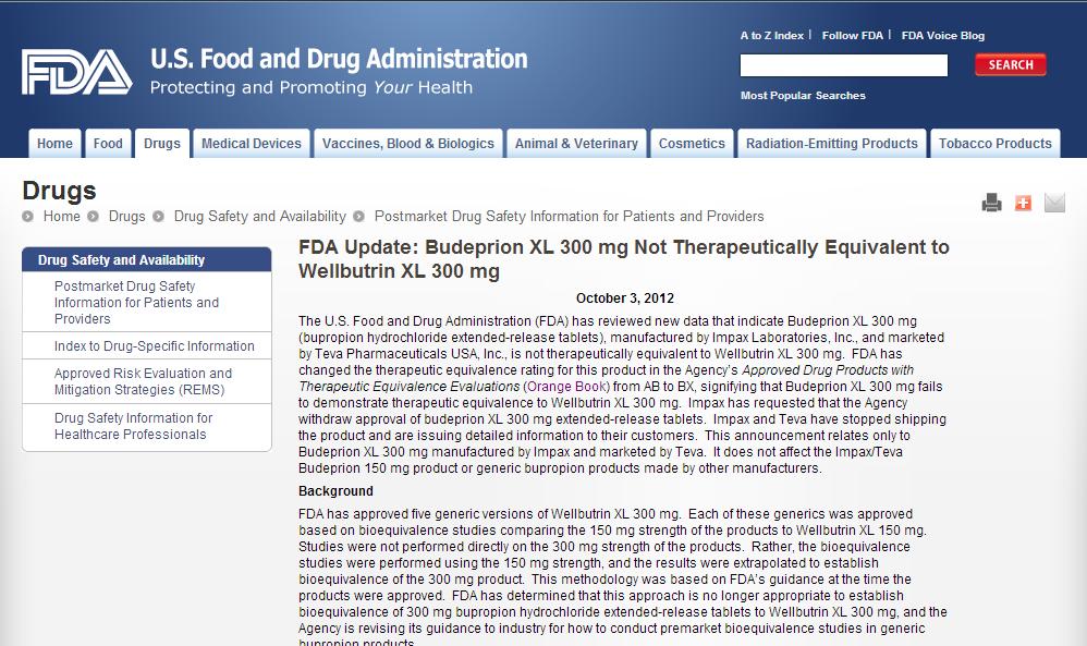 FDA has approved five generic versions of Wellbutrin XL 300 mg.