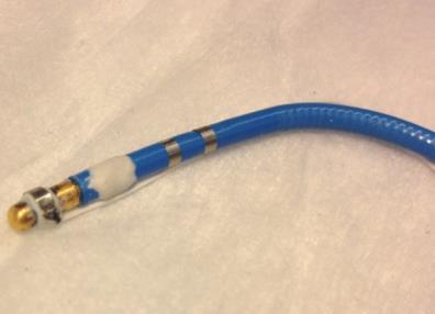 C: Catheter prototype with cryo-anchoring elements and RF electrode. loop allowed for precise spatial localization of the catheter tip to the desired areas of the MV.