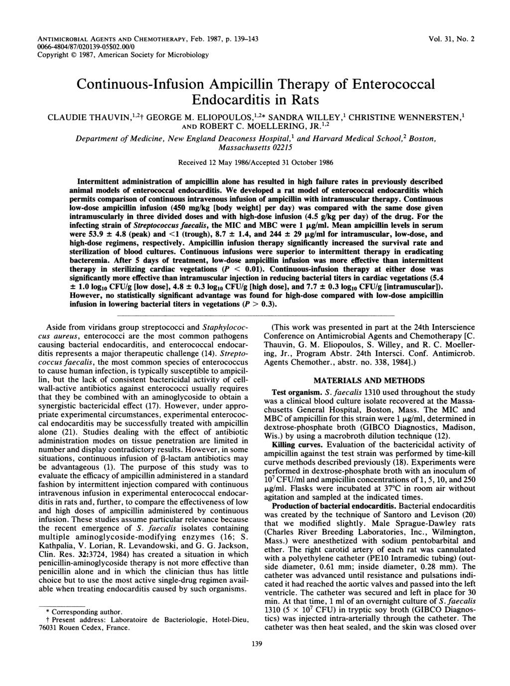 ANTIMICROBIAL AGENTS AND CHEMOTHERAPY, Feb. 1987, p. 139-143 0066-4804/87/020139-05$02.00/0 Copyright C) 1987, American Society for Microbiology Vol. 31, No.