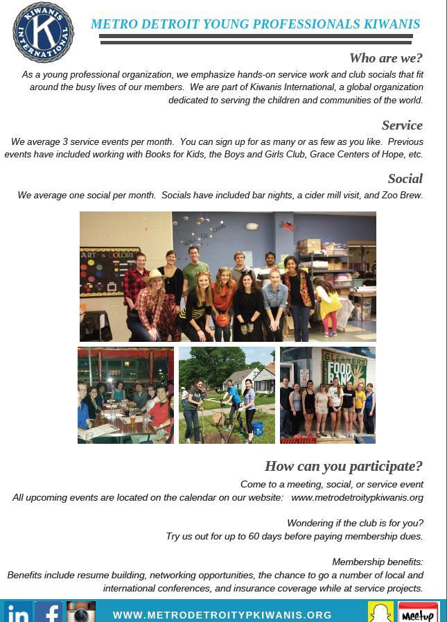 Communication Club Overview Informational Sheet or Brochure for New and