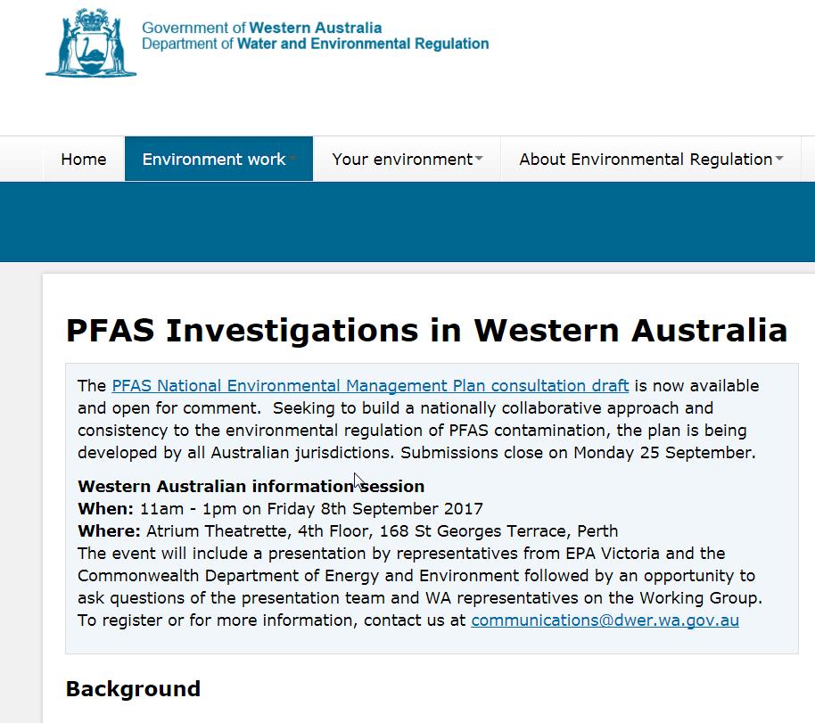 PFAS information DWER website FAQs What is happening now?