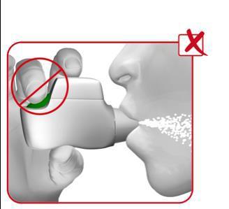 Before bringing the inhaler to your mouth, breathe out completely. Do not breathe out into the inhaler.