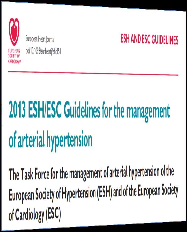 2013 European hypertension guidelines: ESH/ESC emphasize out-of-office BP measurement Values Separating from medical environment better reflects true BP condition than office BP Use out-of-office BP