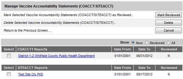 The changes applied to the Vaccine Accountability Statement will apply to the reports generated from the vac acct reports and ad-hoc reports menu options under the Reports menu group.