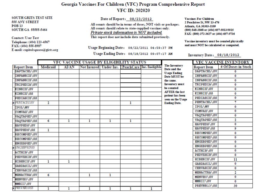 Examples of private and public reports including changes to the Vaccine Accountability Statement Report 1 of 2 VFC/GIP