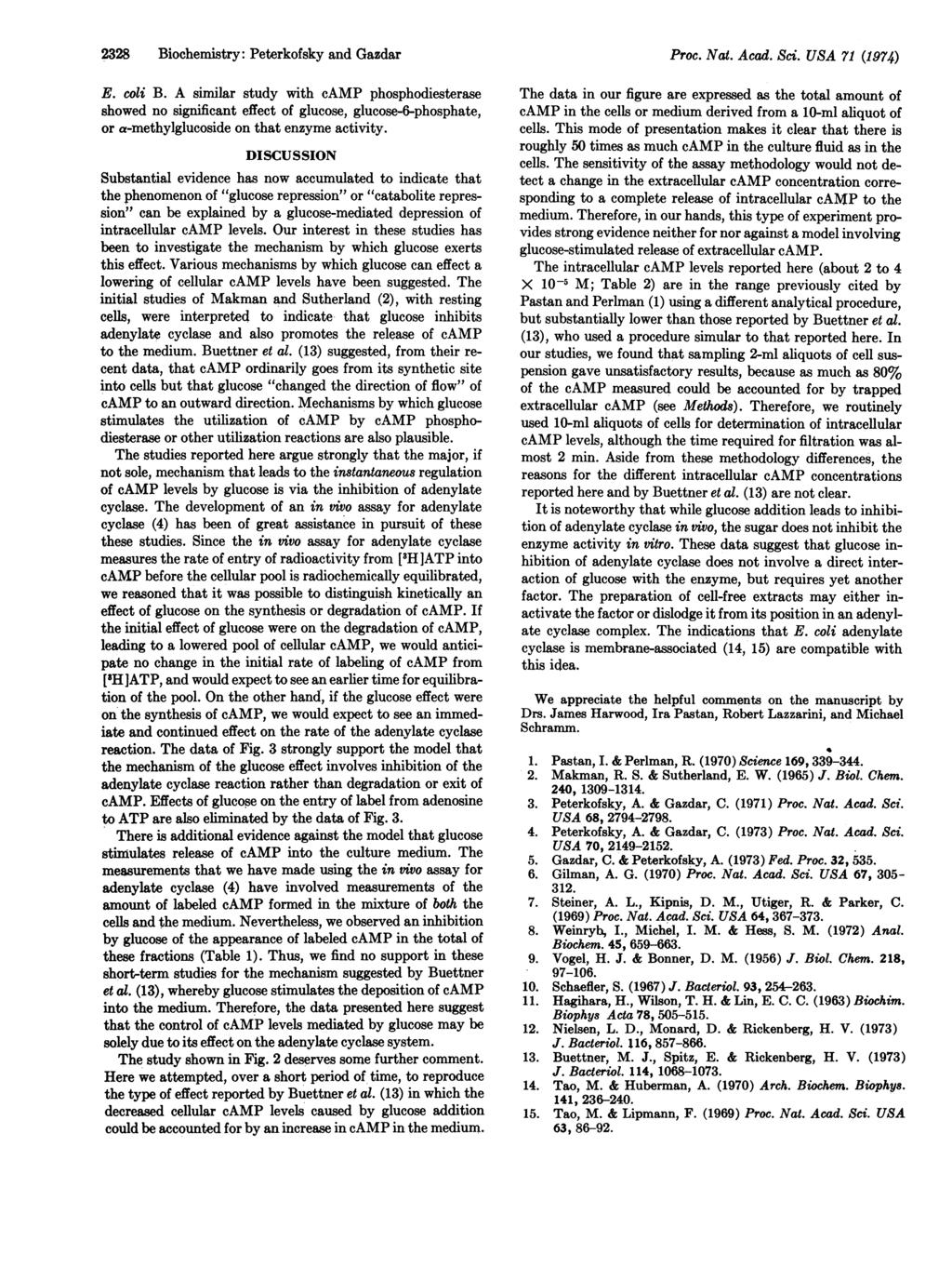 2328 Biochemistry: Peterkofsky and Gazdar E. coli B.