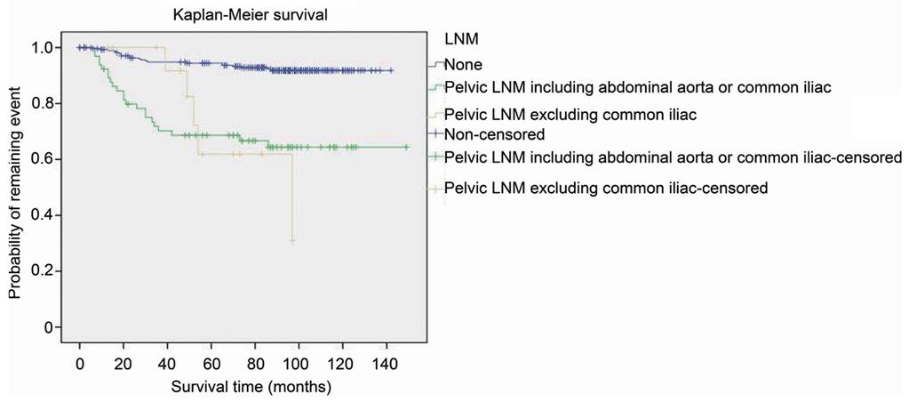 Figure 1. Kaplan-Meier survival according to Lymph node metastasis (LNM). Table 2.