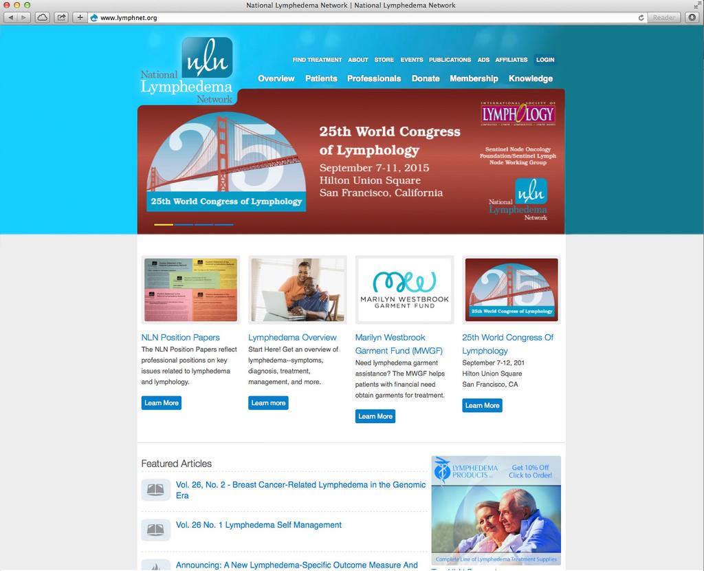 National Lymphedema Network (NLN) Home Page Ad Description: Promotional ad is placed on the NLN s website home page.