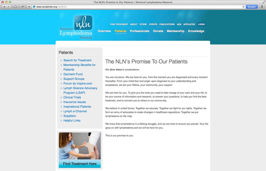 National Lymphedema Network (NLN) Internal Page Ads Description: Promotional ad is placed on the NLN s website internal pages.