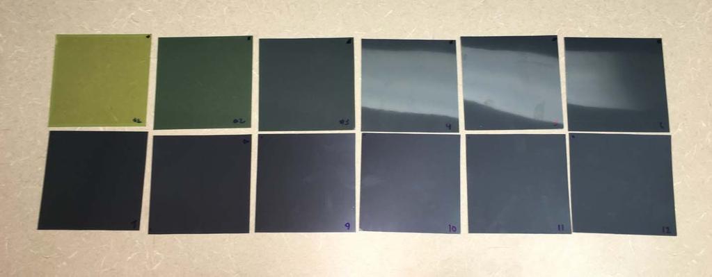 A calibration curve was prepared for each batch of film. In this process, two sheets of 8x1 in 2 films were cut into twelve 3x3 in 2 pieces and marked for orientation purposes.