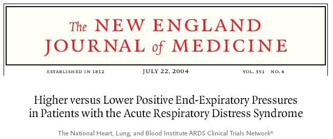 Mechanical Ventilation: Use of PEEP Randomly assigned 549 patients with ARDS to receive mechanical ventilation with either lower of higher PEEP levels, set according to different tables of