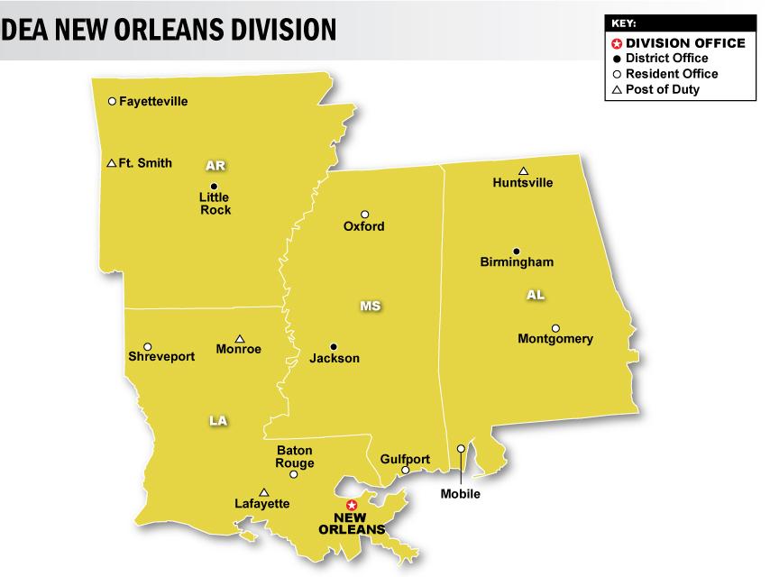 Alabama: DEA New Orleans Division DEA Offices in Birmingham, Huntsville, Mobile, and Montgomery DEA Demand Reduction Coordinator: