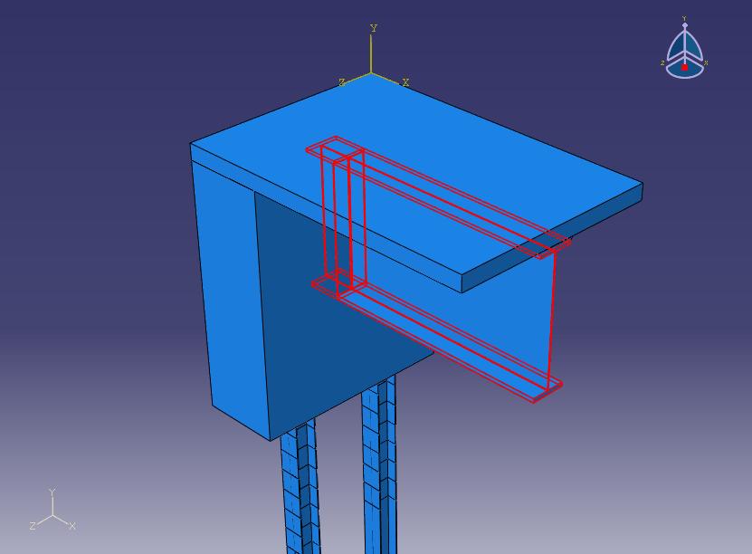89 Figure 3.7-4. Highlighted Position of the Girder Element Figure 3.7-5 shows the abutment wall part of the connection. It is made of concrete material with a characteristic strength of 4 ksi.