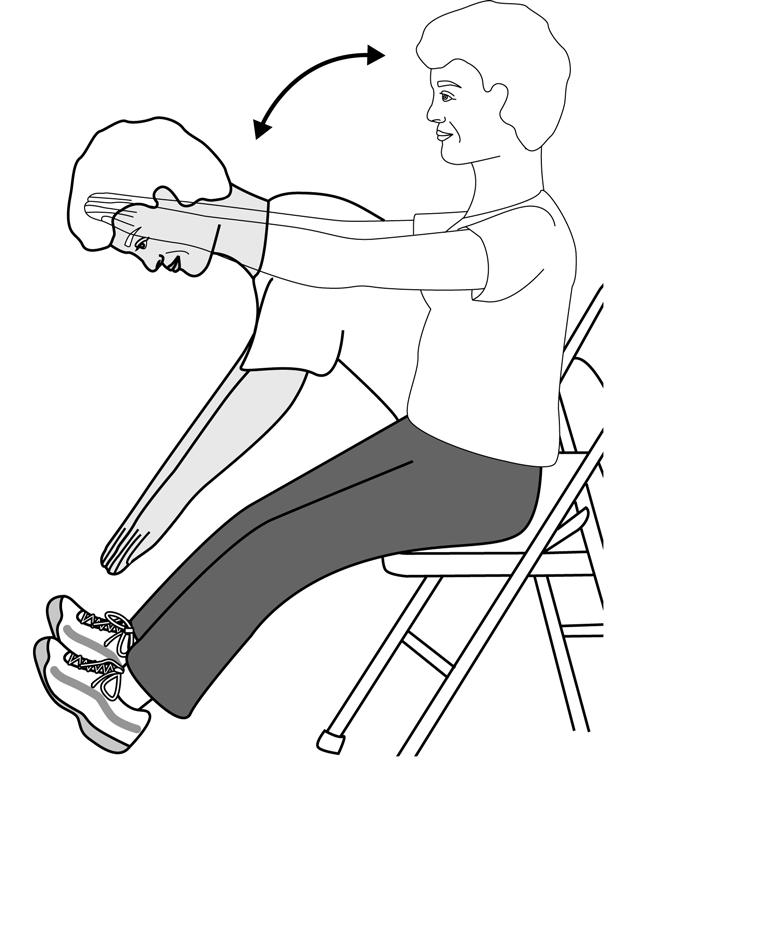 Sit and Reach Seated toward the edge of a chair, extend your legs out in front of you, keeping the knees slightly bent.