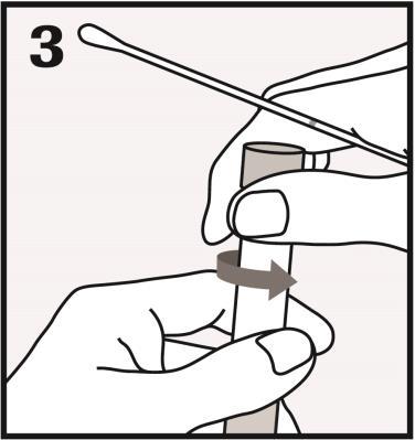 POSITION: In one hand, hold the woven swab (Swab A) with the scoreline above your hand and with the other hand separate the folds of skin around the vaginal opening (labia).