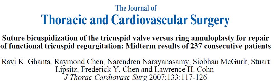 Methods: From 1999 to 2003, 237 patients underwent tricuspid annuloplasty for functional tricuspid regurgitation as part of their cardiac surgical procedure.