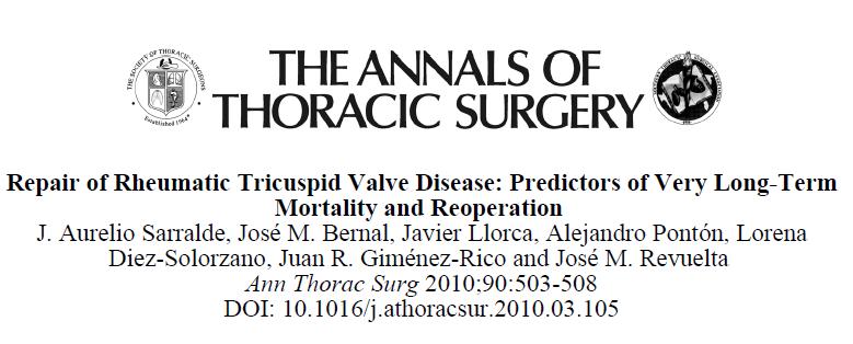 Methods. 299 consecutive patients (mean age 50.8 13.7 years) underwent surgical repair of the tricuspid valve for multivalvular organic rheumatic disease.