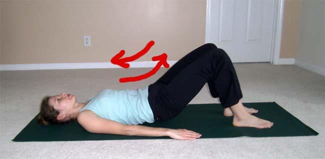 7. Bridge with Hip Drops Starting position Lie down on your back (supine position) with your knees bent at a comfortable angle, your feet standing flat on the floor hip-width distance apart.