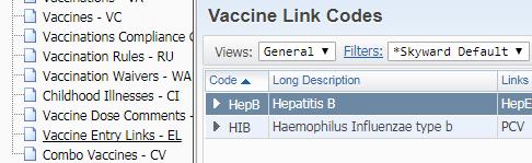 Vaccine Entry Links & Combo Vaccines Immunization Set Up & Reporting Vaccine Entry Links are set up as