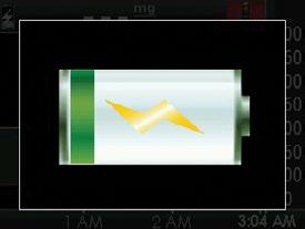4 3. The battery charging screen shows on the receiver. Battery charging screen 4. After a few seconds, the trend graph screen will show the battery charging symbol in the upper left corner.