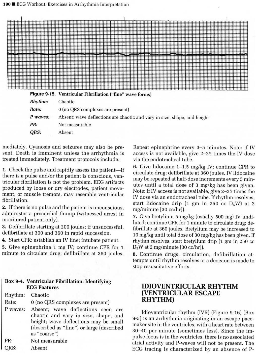 unconscious: Immediate defibrillation / AED CPR if defibrillator unavailable Ventricular Fibrillation (VF) Rapid, disorganized depolarization of the ventricles. Wavy, undulating baseline.