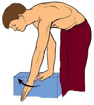 FROZEN SHOULDER REHABILITATION EXERCISES Exercise no. 1) Bend forward so that your torso is parallel to the ground, and lean on a stool or table with your healthy arm.