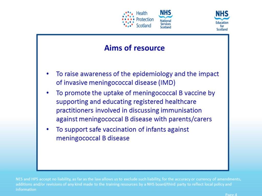 Key roles of immunisers in relation to immunisation against meningococcal B disease in infants Advise parents/carers of infants who are eligible for the routine meningococcal B immunisation programme