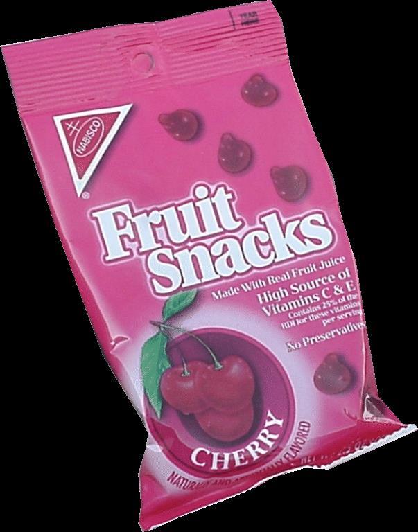 Fruit Snacks 1 serving = 12 pieces = 90 calories 1