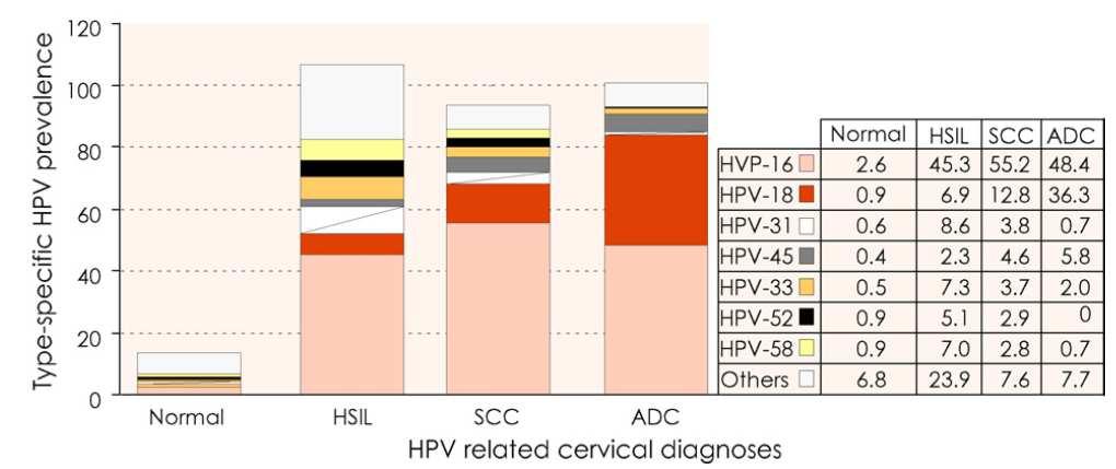 HPV Prevalence (%) 25 20 15 10 5 0 20 Cervical Cancer 18 16 14 12 10 8 HPV 6 4 2 0 15-19 20-24 25-29 30-34 35-39 40-44 45-49 50-54 55-59 60-64 >65 Age (years) Sources: NCI SEER Data, 1990-94; Melkert