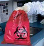 other infectious material in red biohazard trash