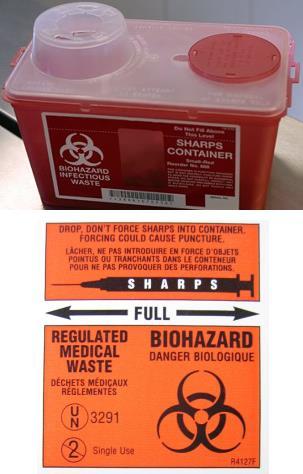 Needle/Sharps Disposal Sharps disposal containers must be: Closable Puncture-resistant