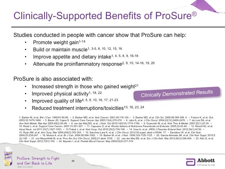 Further, the well-recognized benefit of ProSure nutrition therapy to promote weight gain in cancer patients has now been confirmed and extended to include a wide range of