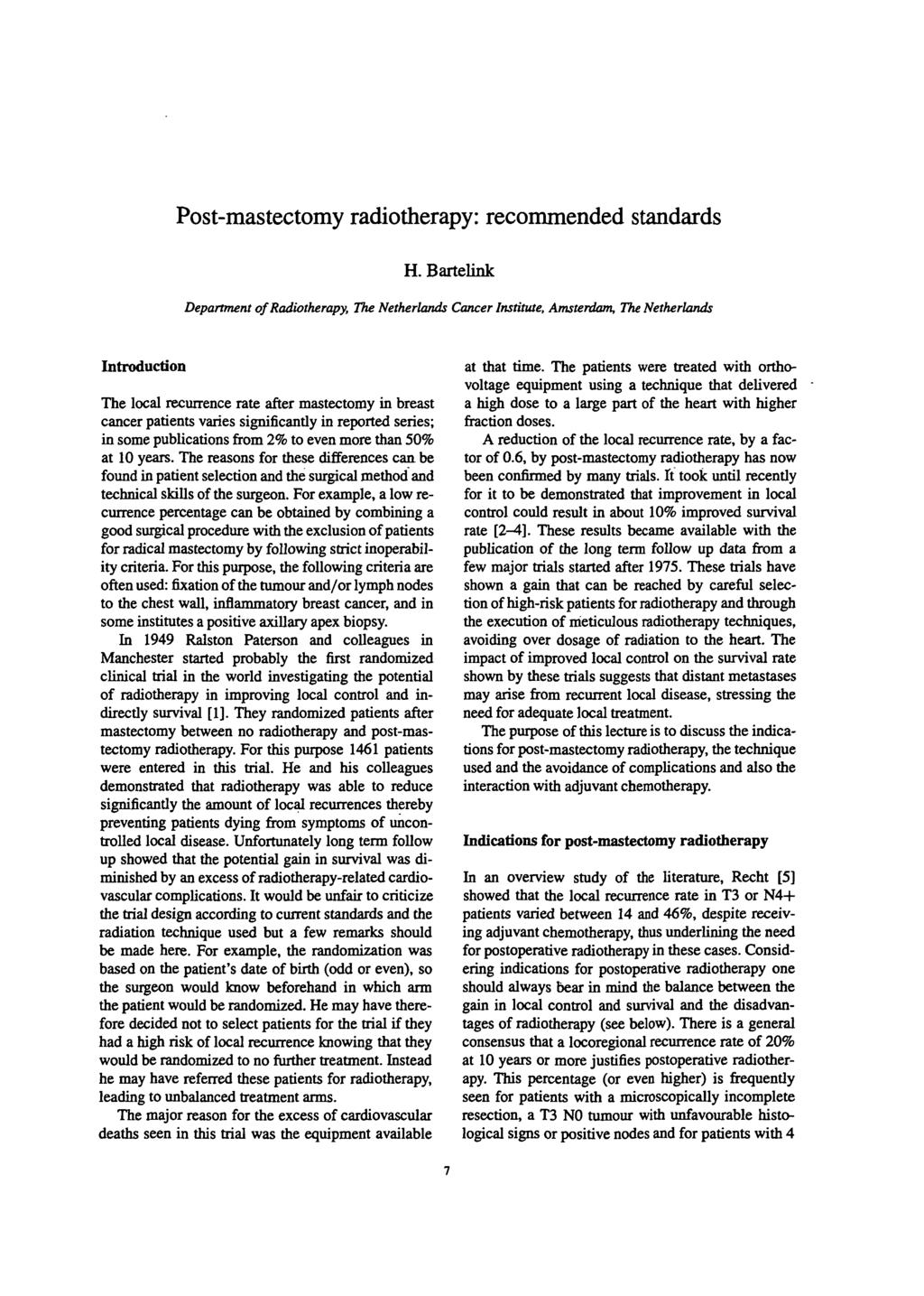 Post-mastectomy radiotherapy: recommended standards H.