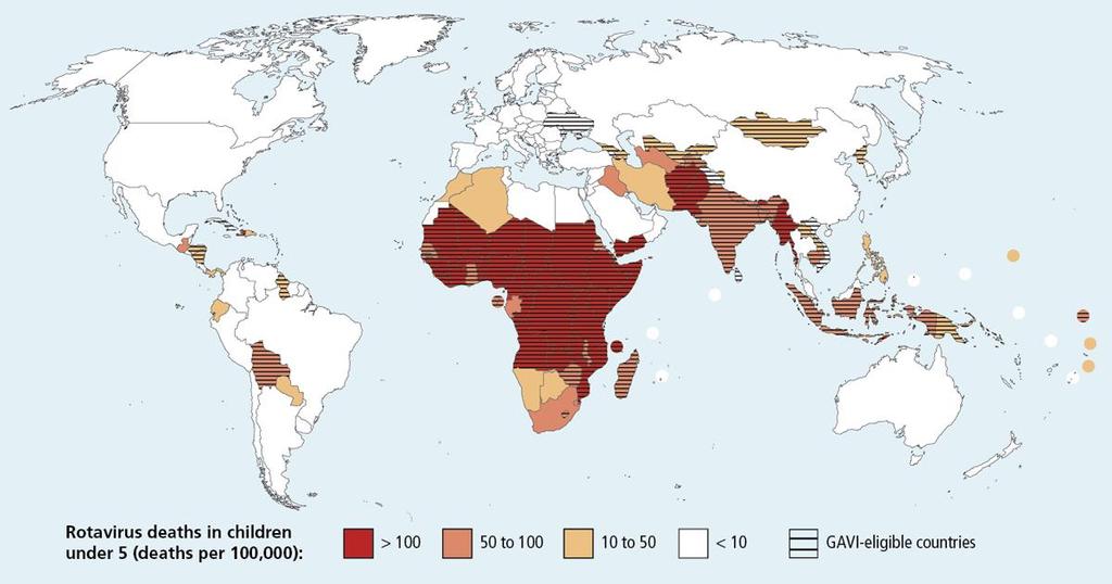 Rotavirus mortality in children under five, 2008 estimate 95% of deaths occur in GAVI-eligible countries Source:Tate J, Burton A, Boschi-Pinto C et al.