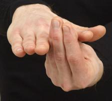 Bend your R elbow and place the fingers of your L hand between your R index