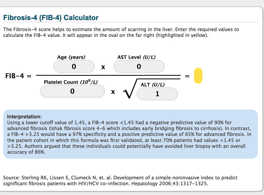 Calculating FIB-4 Non-cirrhotic 1.45 3.