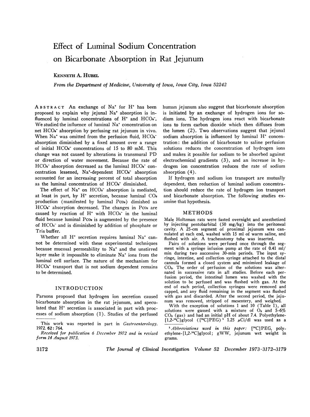 Effect of Luminal Sodium Concentration on Bicarbonate Absorption in Rat Jejunum KENNETH A.