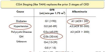 From Old to New Staging CGA Staging (like TMN) replaces the prior 5 stages U.S. of CKD Estimated GFR GFR Cause CKD Stage (ml/min CKD per 1.73 is an Prevalence (ml/min per 1.