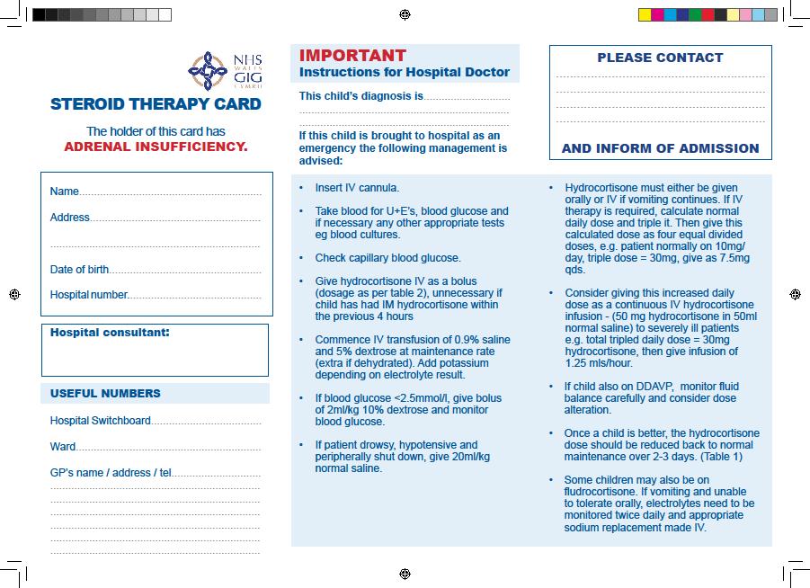 All Wales Paediatric Steroid Replacement Therapy Card APPENDIX 1.