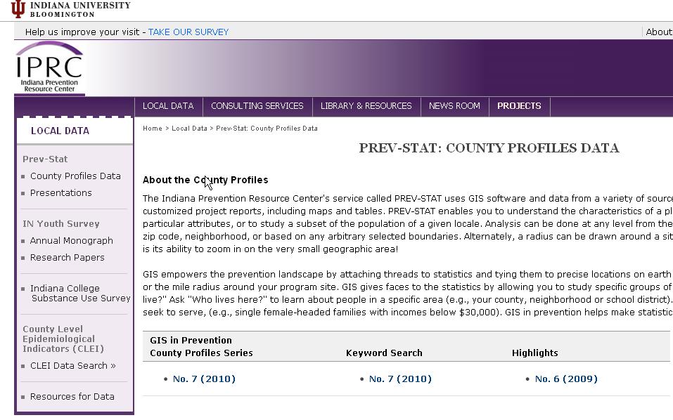 PREV-STAT Service GIS in Prevention, County Profiles CLEI