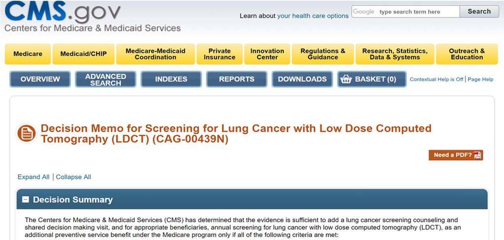 Disparity in Lung Cancer Screening Fee for serviceprior to 2015 99 dollar fee