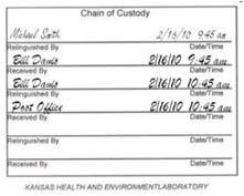 8/20/2014 CHAIN OF CUSTODY Chronological written record that identifies who had control over specimen during what time Includes all persons handling sample Persons signing form Are responsible for